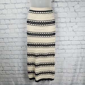 Freshman Black and Cream Striped Midi Skirt